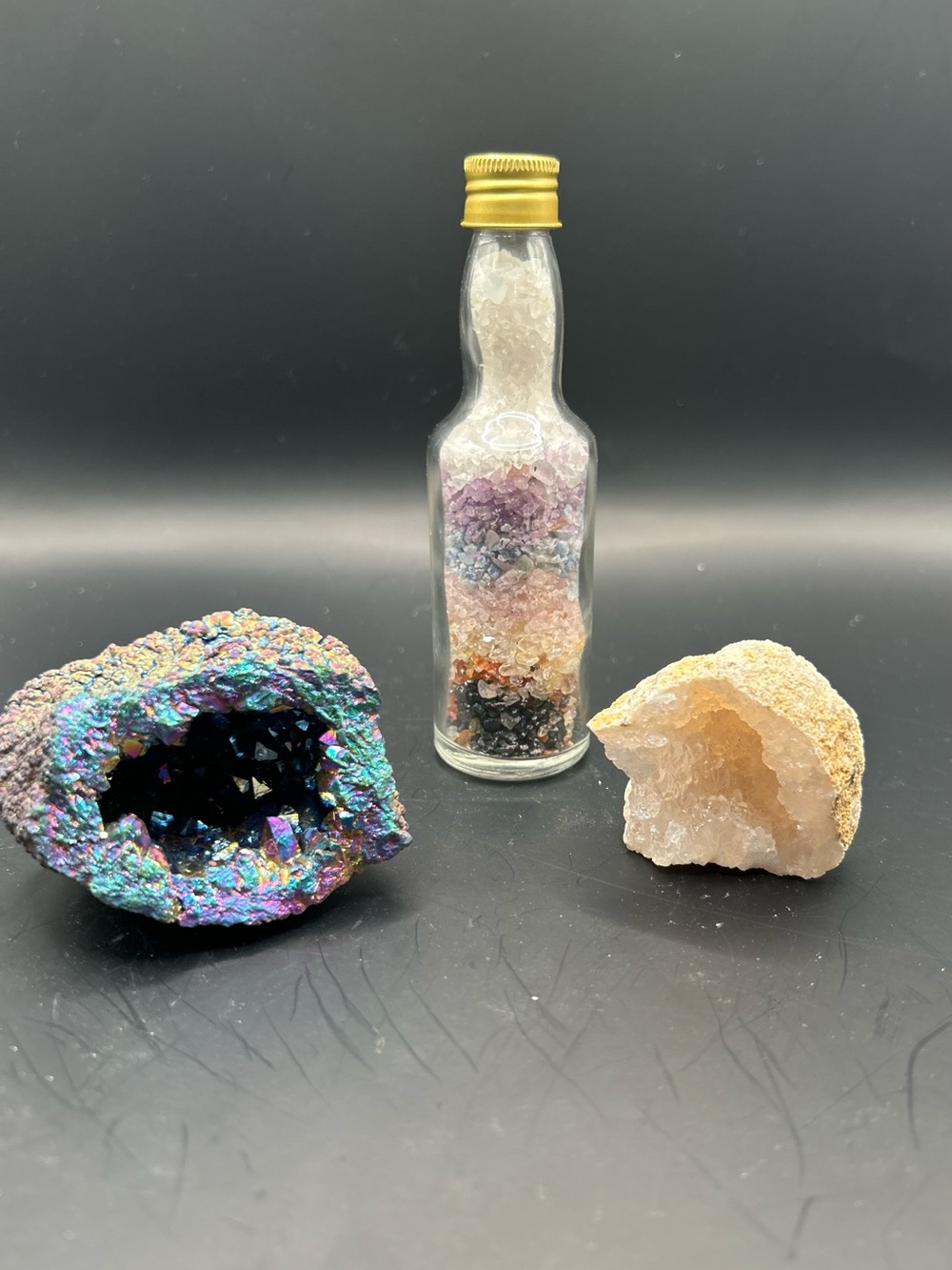 Decorative Crystal Chip Bottle & Quartz Geodes